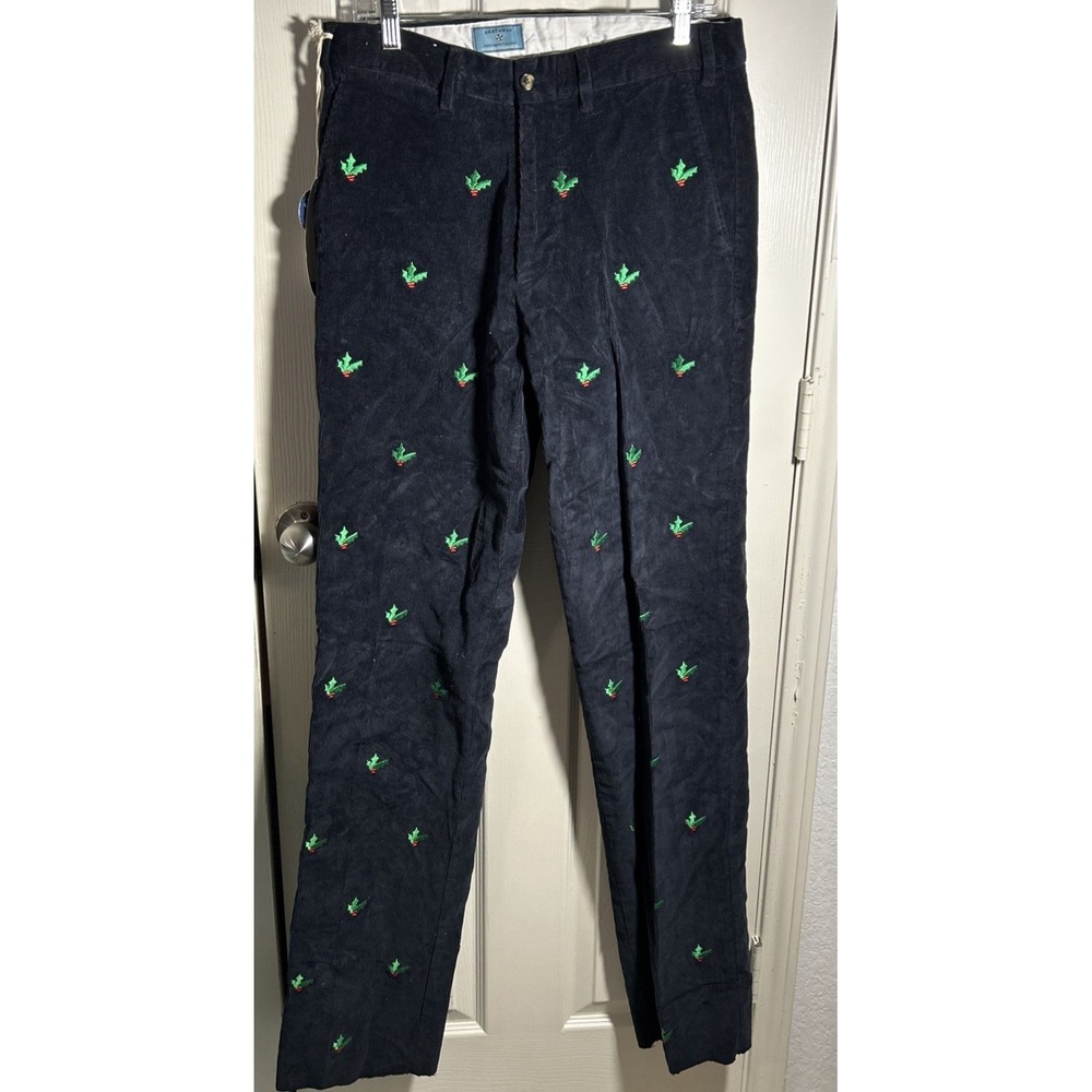 NWT Castaway Nantucket Black Corduroy Holly Christmas Pants Mens 32X36